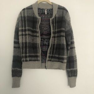 Free People Gray Gingham Jacket